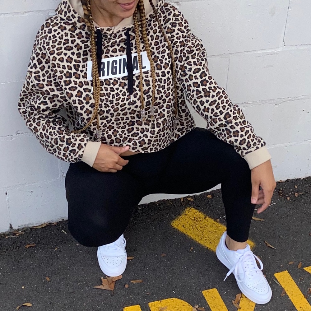 H&M Cheetah Print Original Crop Hoodie
